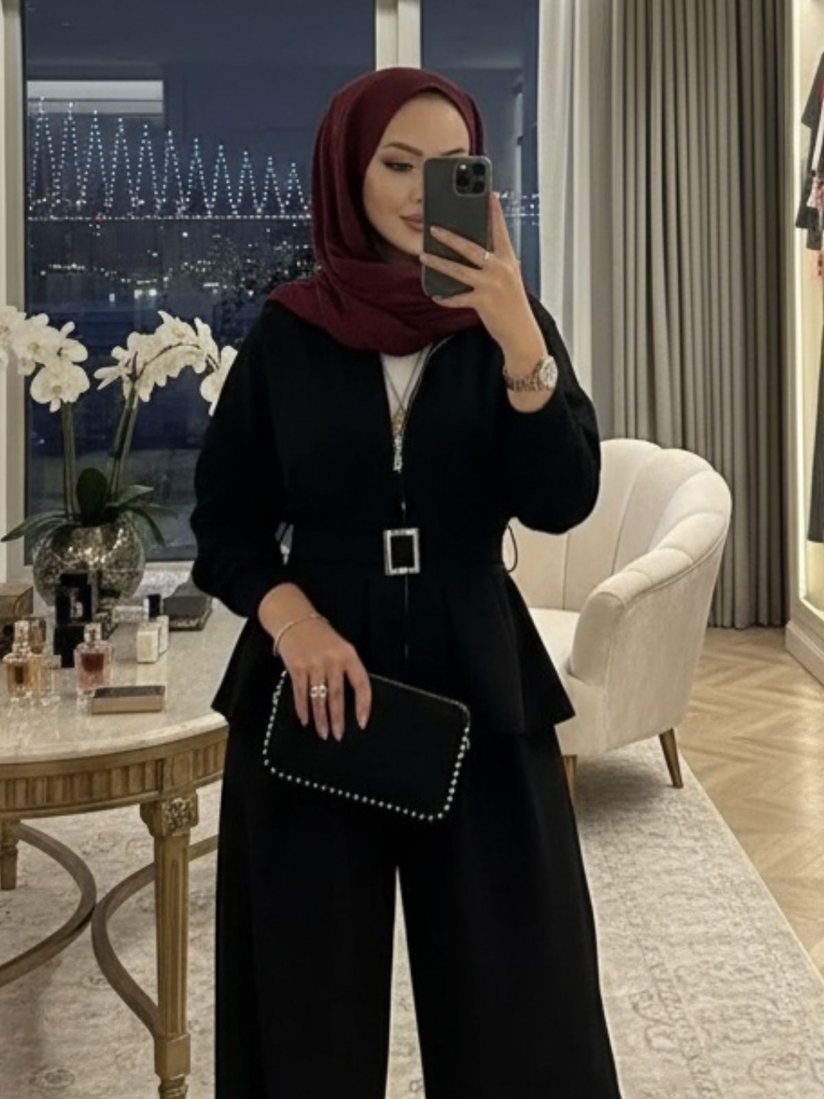 Oysho Premium Kemer Detay Palazzo İkili Takım TK2975  - Siyah - Görsel 2