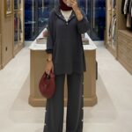 Premium Oysho Çıtçıtlı ı İkili Takım TK100242  - Füme