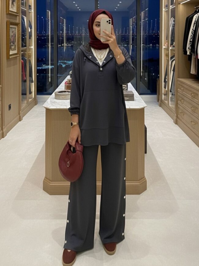 Premium Oysho Çıtçıtlı ı İkili Takım TK100242 - Füme