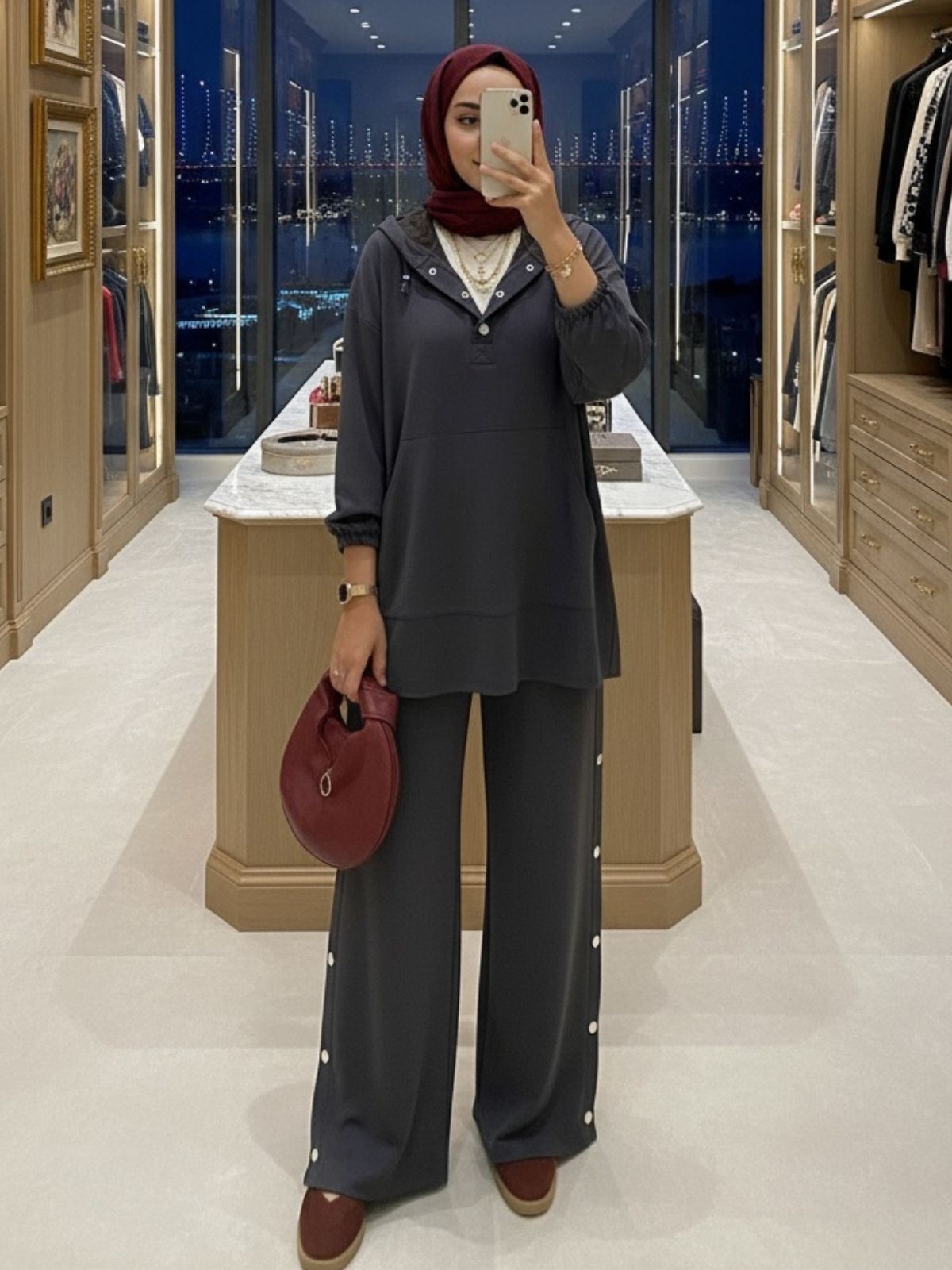 Premium Oysho Çıtçıtlı ı İkili Takım TK100242  - Füme