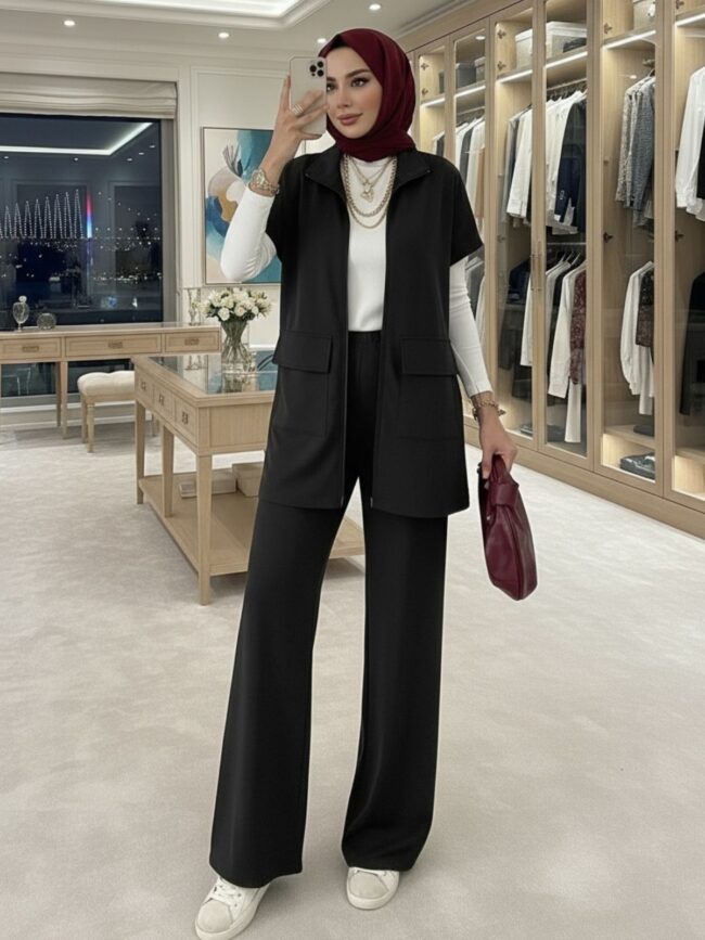 Premium Oysho Yelekli İkili Takım TK100249 - Siyah