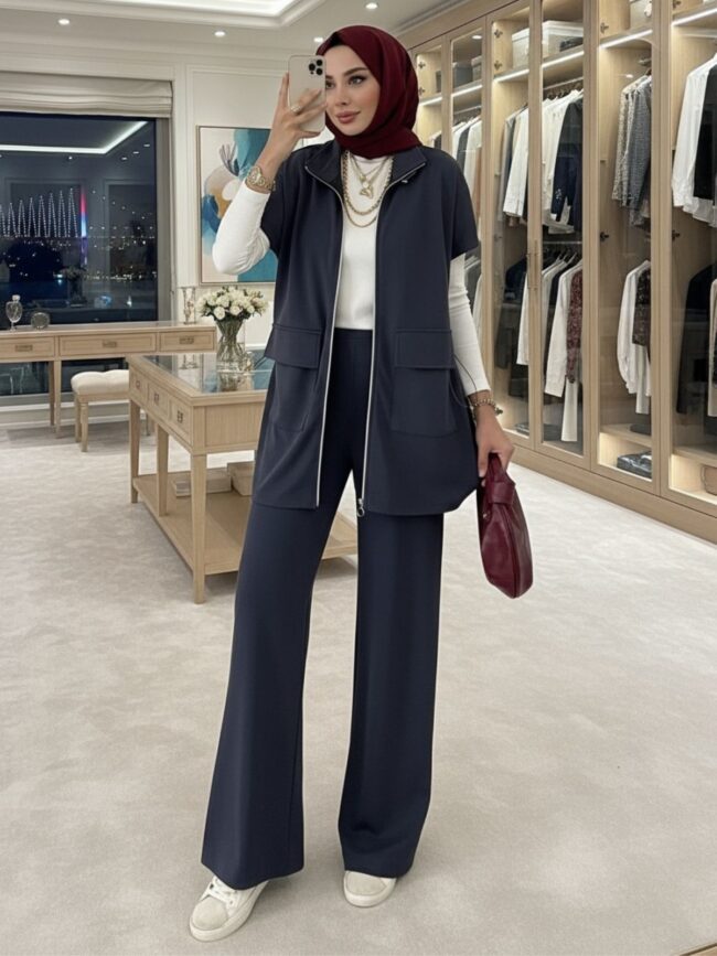 Premium Oysho Yelekli İkili Takım TK100249 - Füme