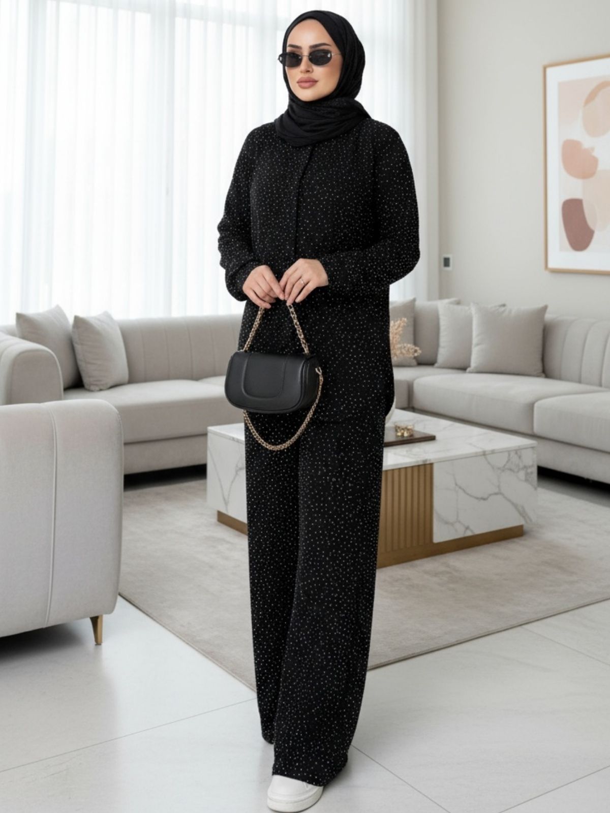 Lola Taşlı İkili Takım (Şal Hediye)TK100413 - Siyah