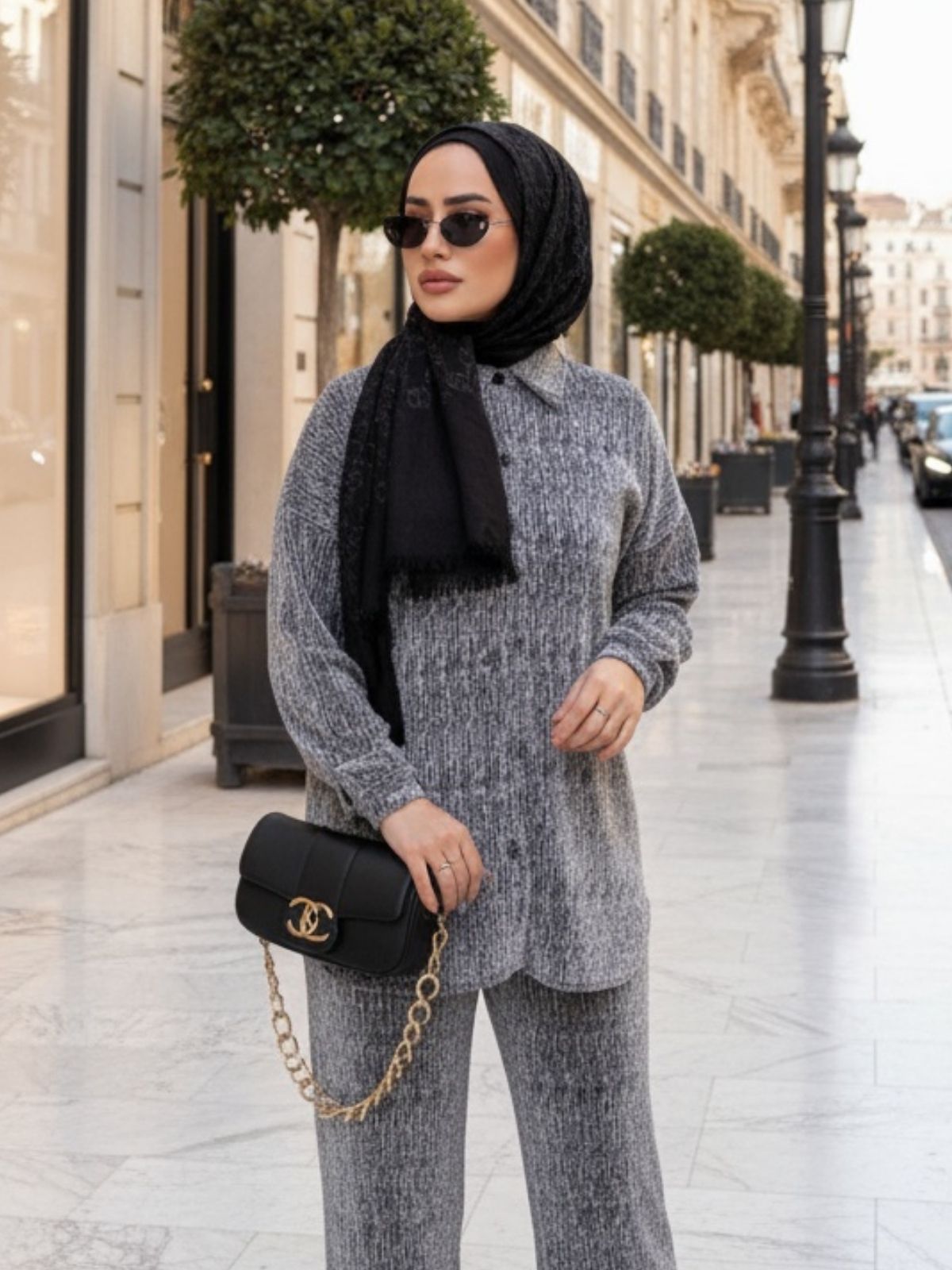 Lola Taşlı İkili Takım (Şal Hediye)TK100413 - Gri - Görsel 2