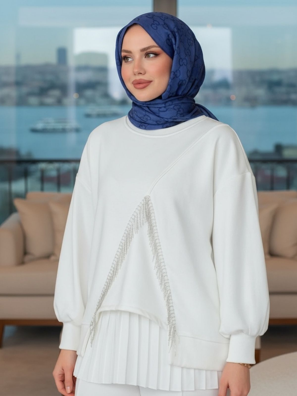 Taş Püsküllü Sweat SWT100294 - Beyaz - Görsel 2