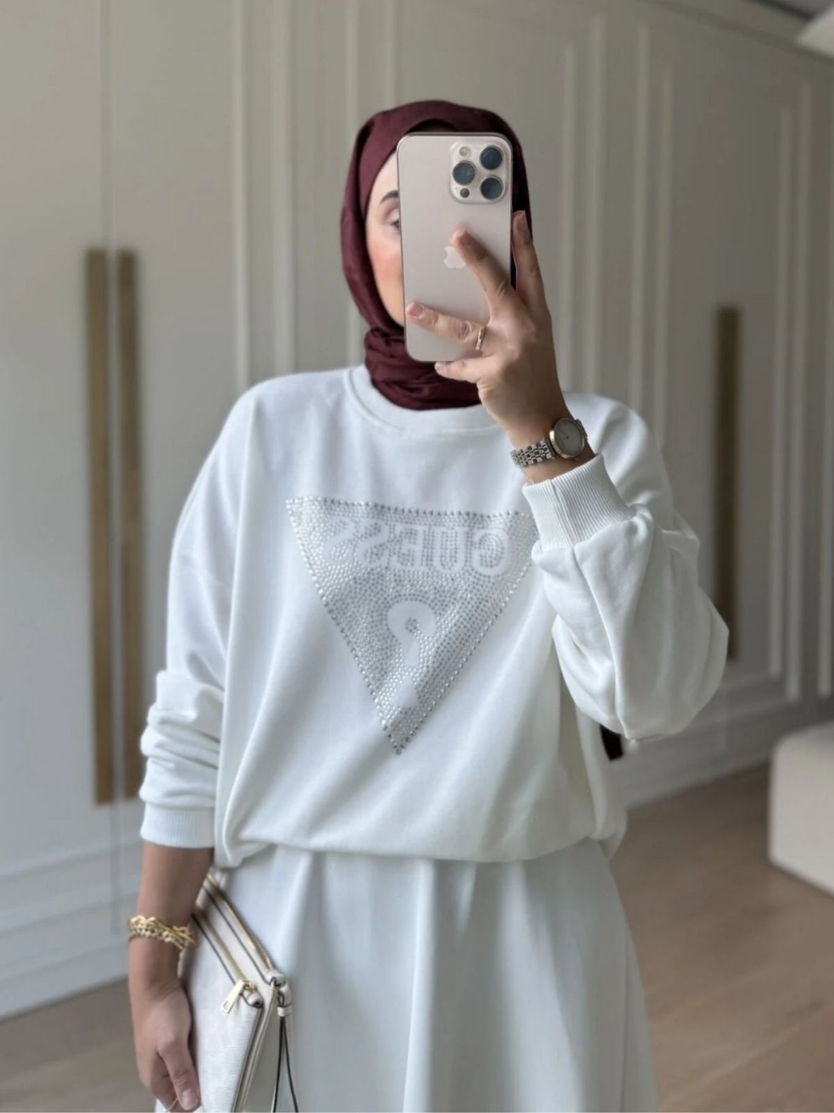 Ges Taş Detay Sweat (ŞAL HEDİYE) SWT100432- Beyaz - Görsel 2