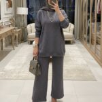 Taşlı Oysho İkili Takım TK100291 - Füme