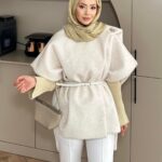 Şal Detaylı Kaban (Kemer Hediyeli)  DŞ100433 - Ekru