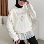 Ges Elle Pembe Taş Detay Sweat SWT100440 - Beyaz