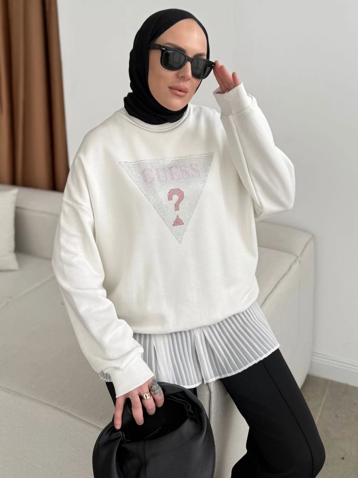 Ges Elle Pembe Taş Detay Sweat SWT100440 - Beyaz