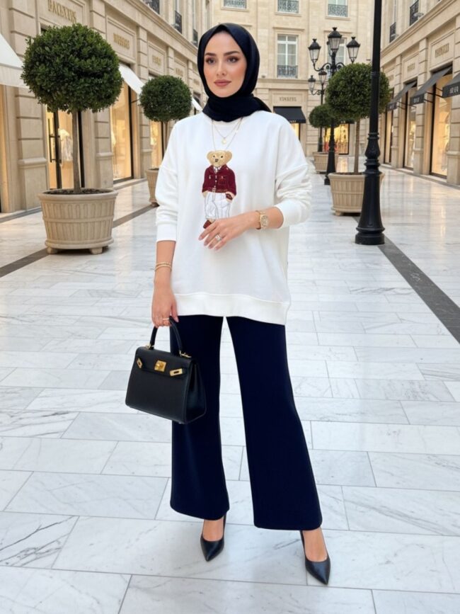 Moniy Ayıcık Detay Sweat SWT100448 - Beyaz