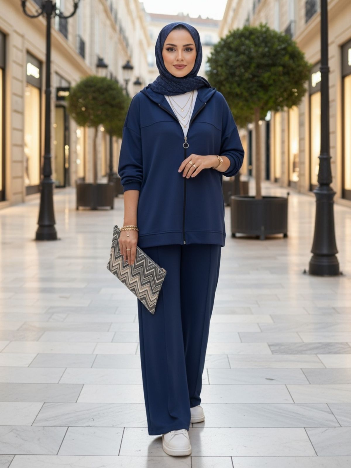 Fermuarlı Basic İkili Takım BÜYÜK BEDEN TK2962 - Lacivert