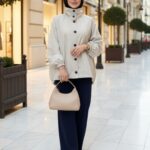 Zara Bomber Arka Detay Lastikli Trençkot  DŞ100449 - Taş