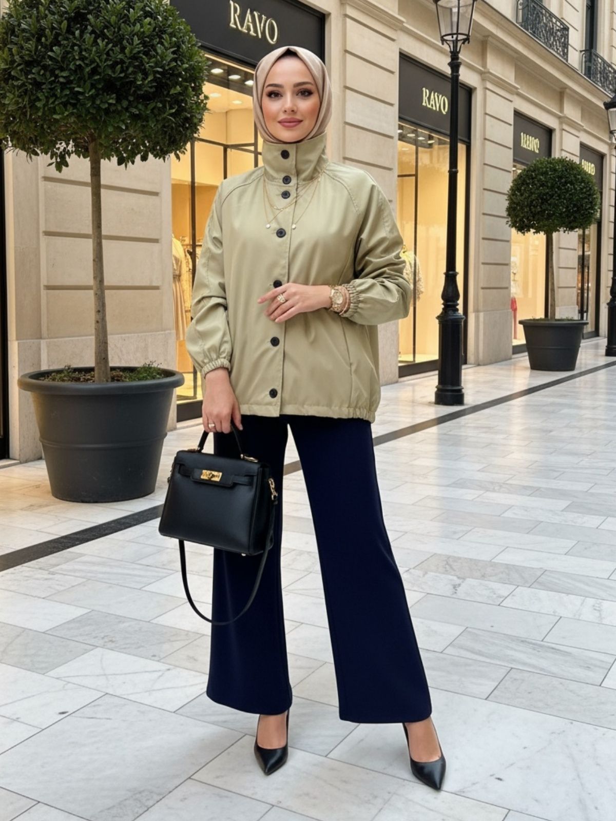 Zara Bomber Arka Detay Lastikli Trençkot DŞ100449 - Çağla