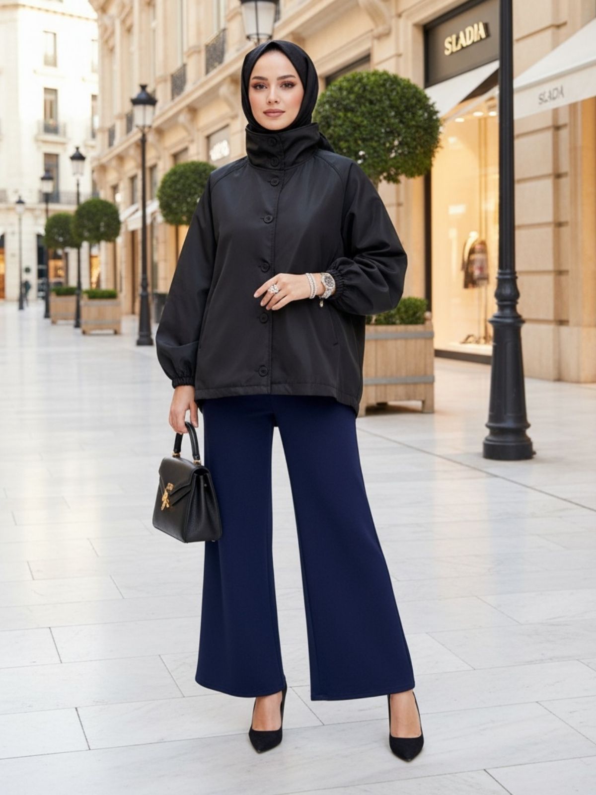 Zara Bomber Arka Detay Lastikli Trençkot DŞ100449 - Siyah