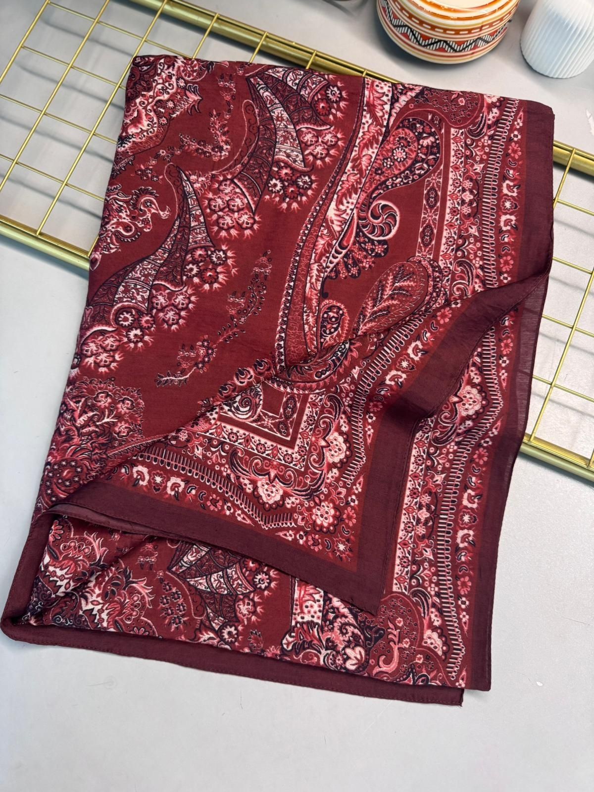 Ravza Desen Şal  469-019 - V-10-  Bordo