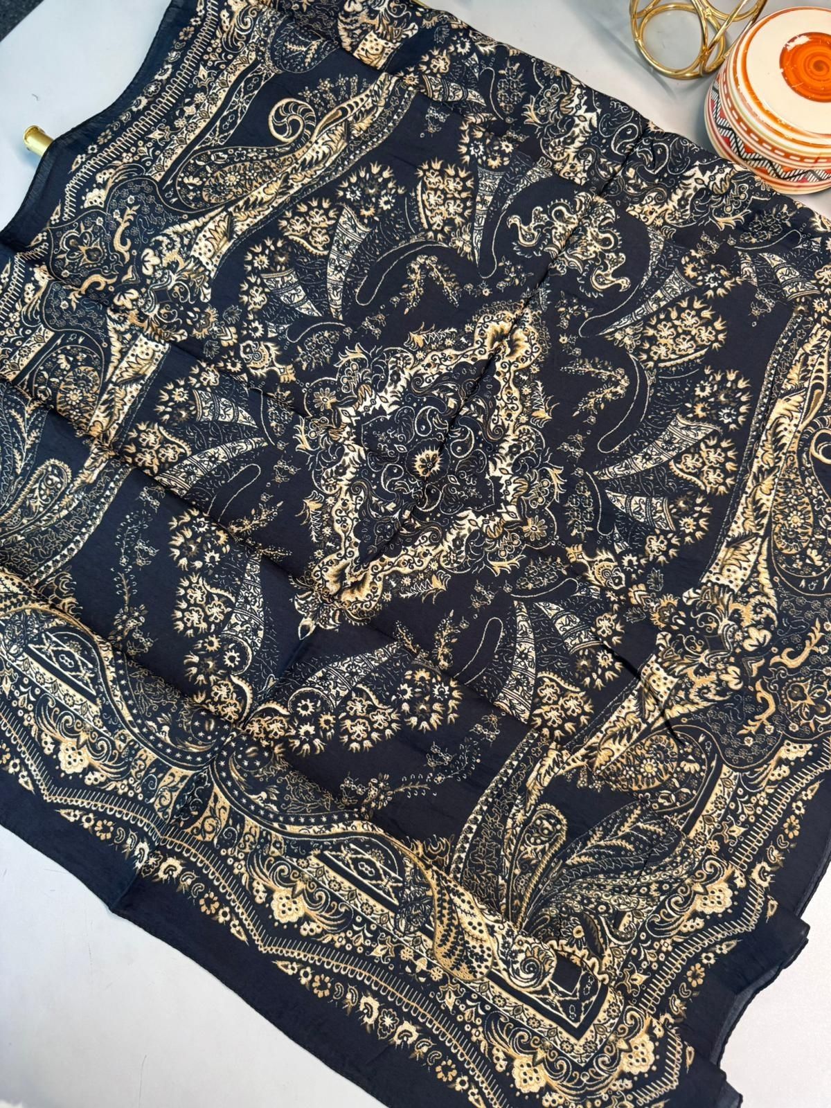 Ravza Desen Şal  469-019 - V-4 - Siyah - Görsel 2