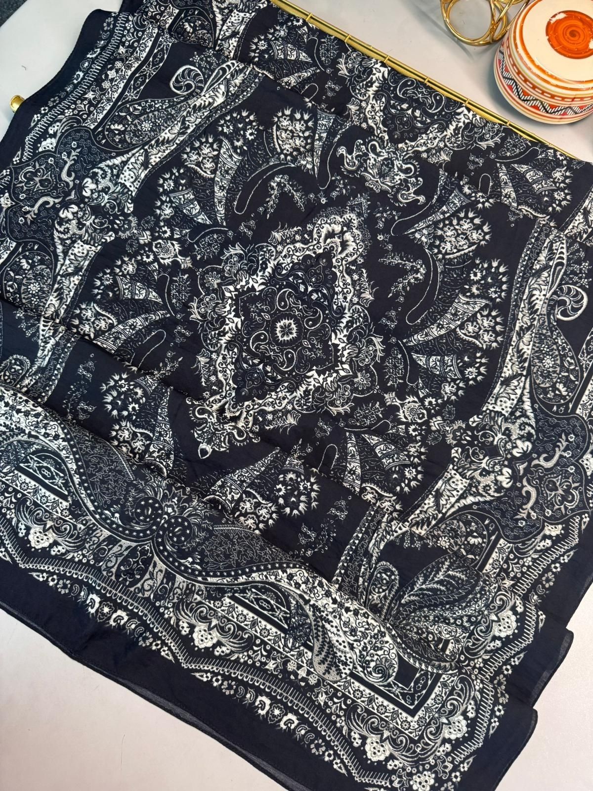 Ravza Desen Şal  469-019 - V-8 - Vanilya Siyah - Görsel 2