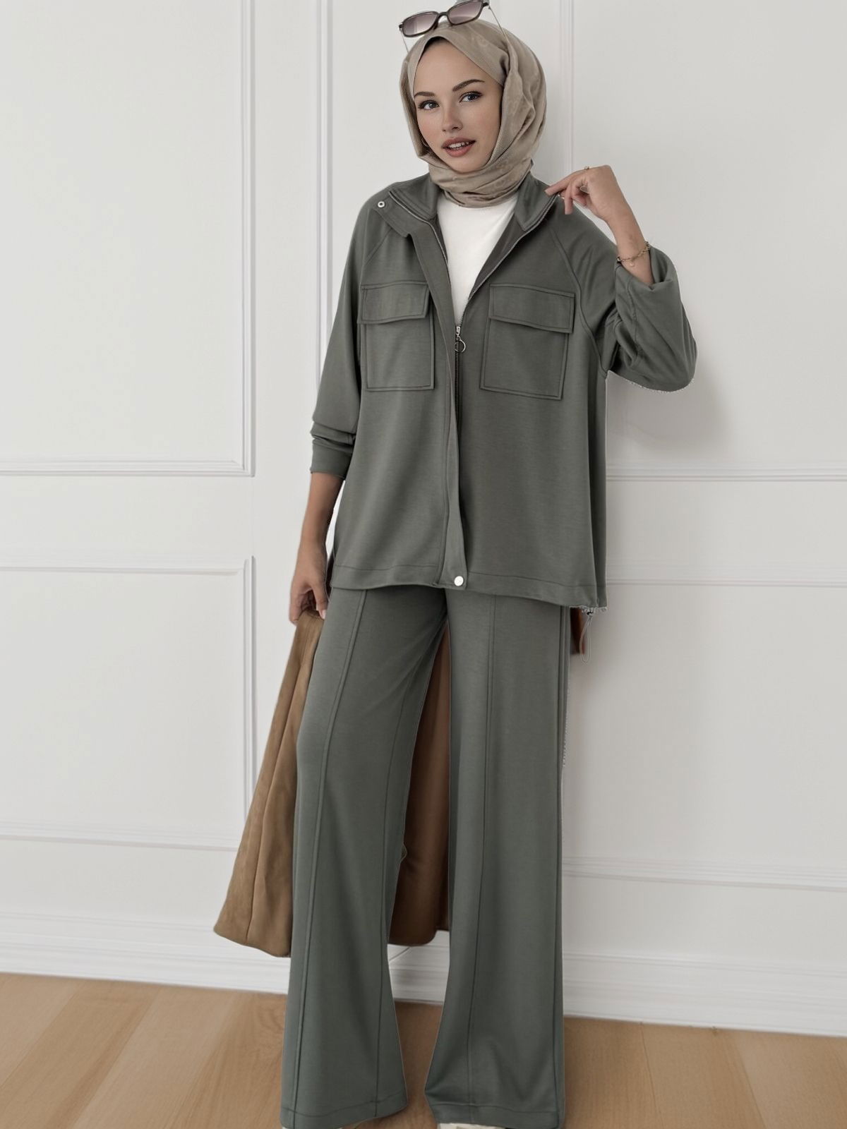 Premium Oysho Bomber İkili Takım BÜYÜK BEDEN TK100248 - Haki