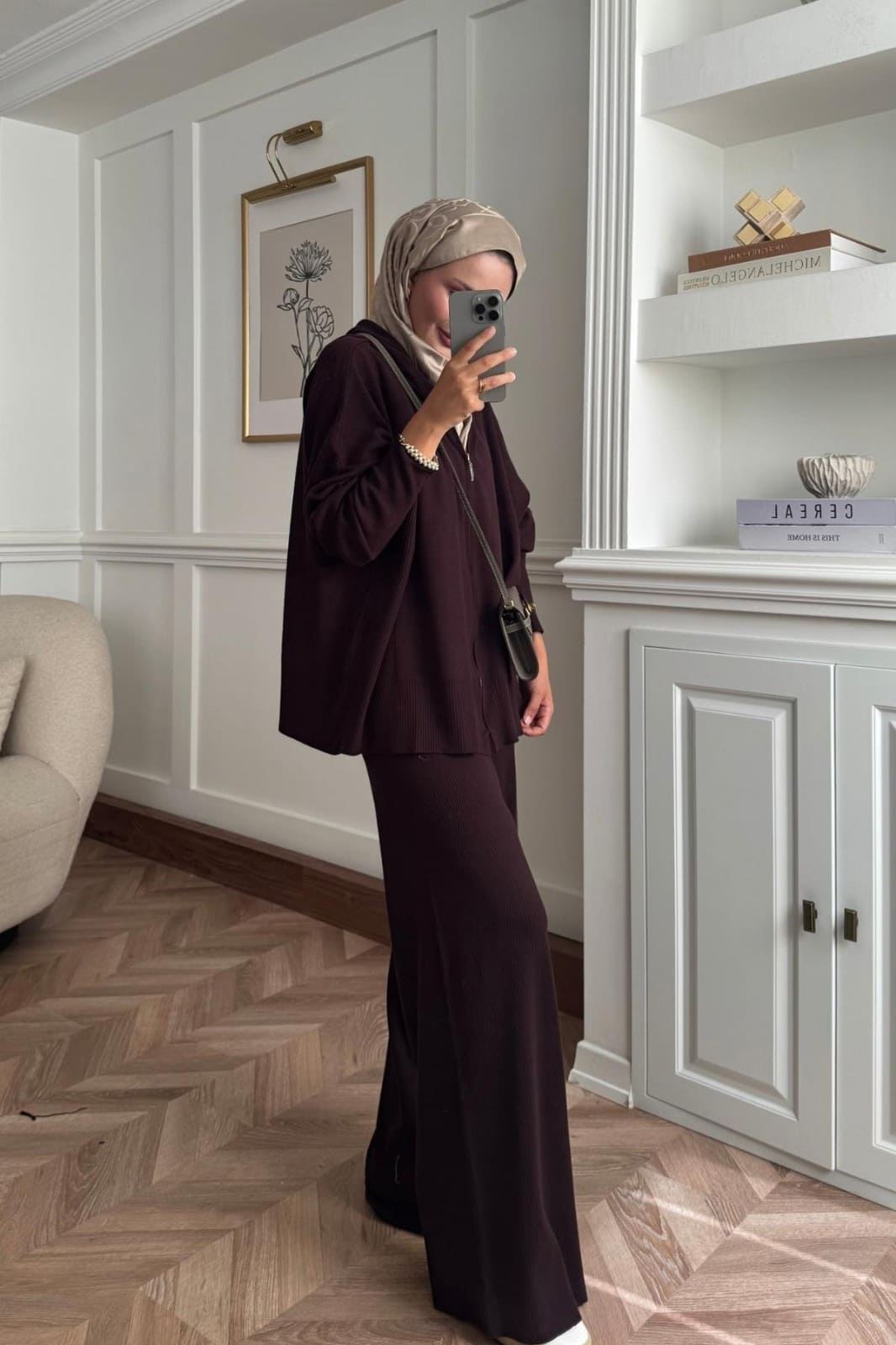 Kapüşon Detaylı Ivy Pantolonlu Triko İkili Takım TKM100276 –  Kahverengi - Görsel 4