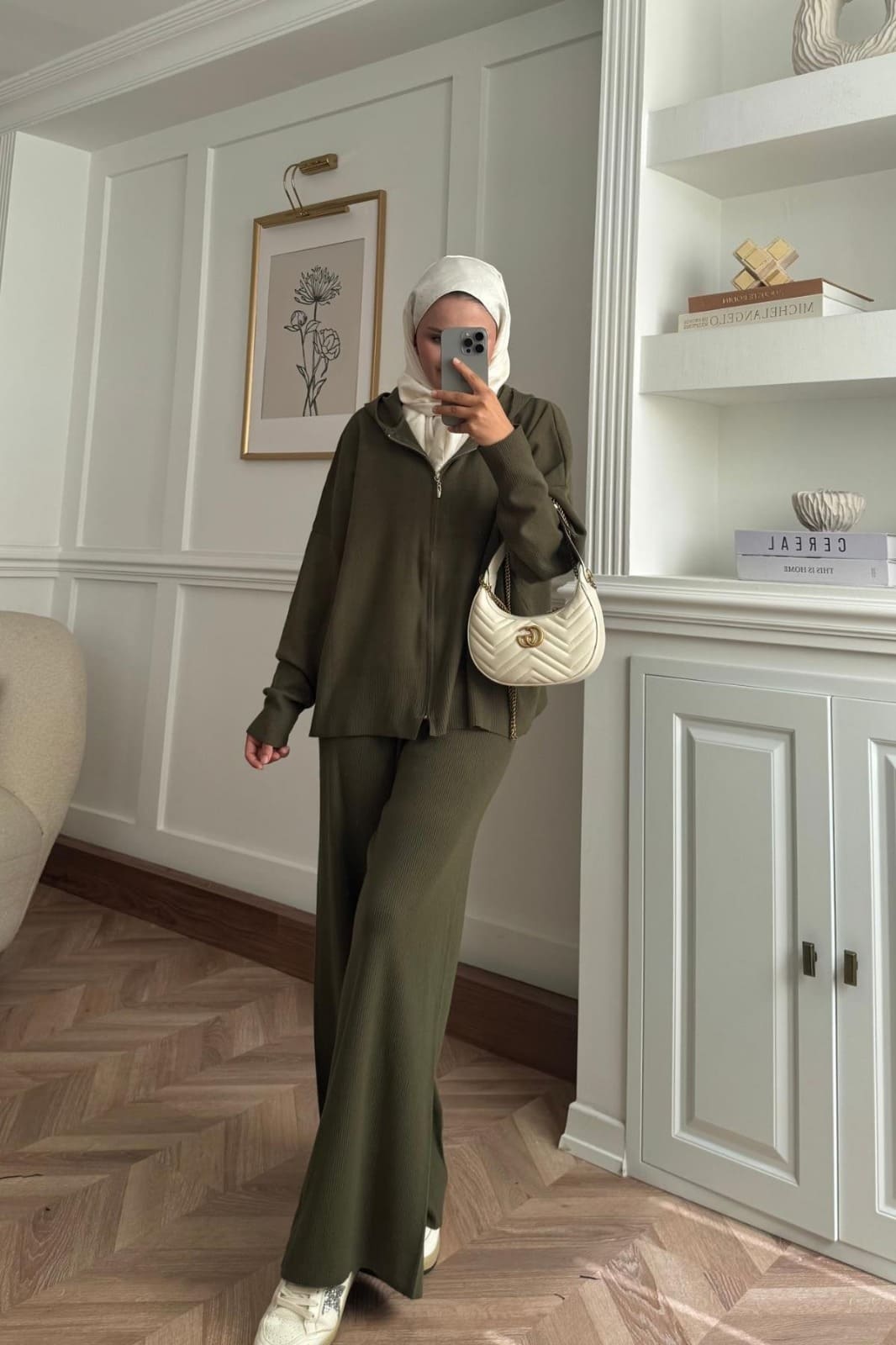 Kapüşon Detaylı Ivy Pantolonlu Triko İkili Takım TKM100276 – Haki - Görsel 4