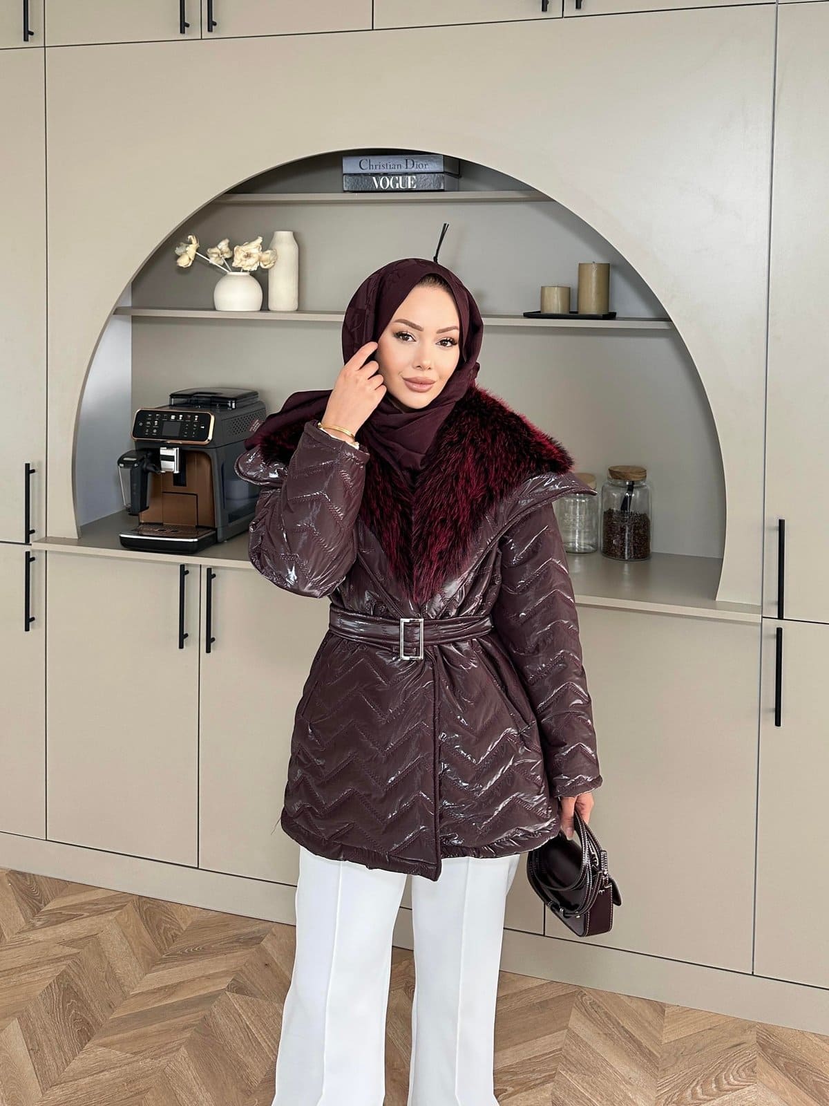 Pena Kürk Yaka Detaylı Mont DŞ100285 - Bordo - Görsel 2