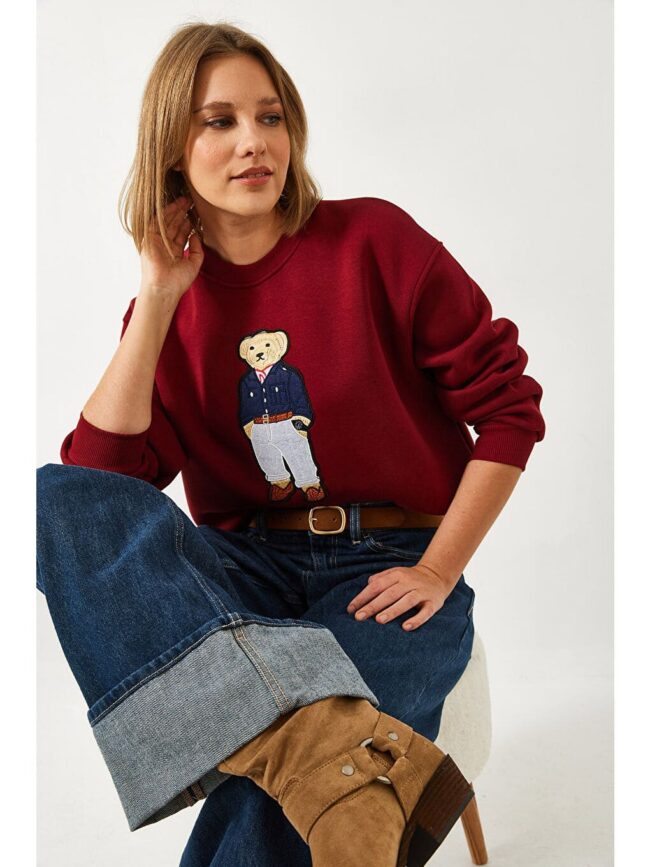 Moniy Ayıcık Detay Sweat SWT100448 - Bordo