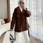 Oversize Omuz Detay  Trençkot DŞ100235 - Acı kahve