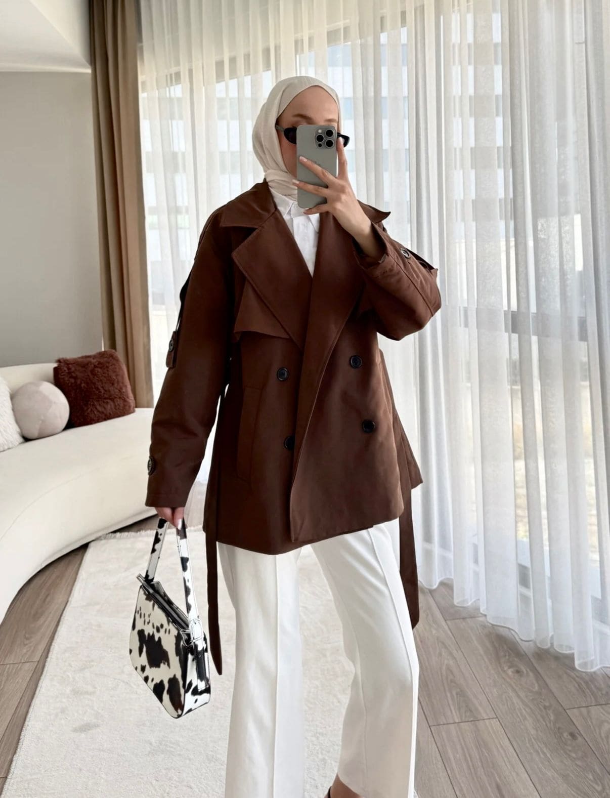 Oversize Omuz Detay Trençkot DŞ100235 - Acı kahve