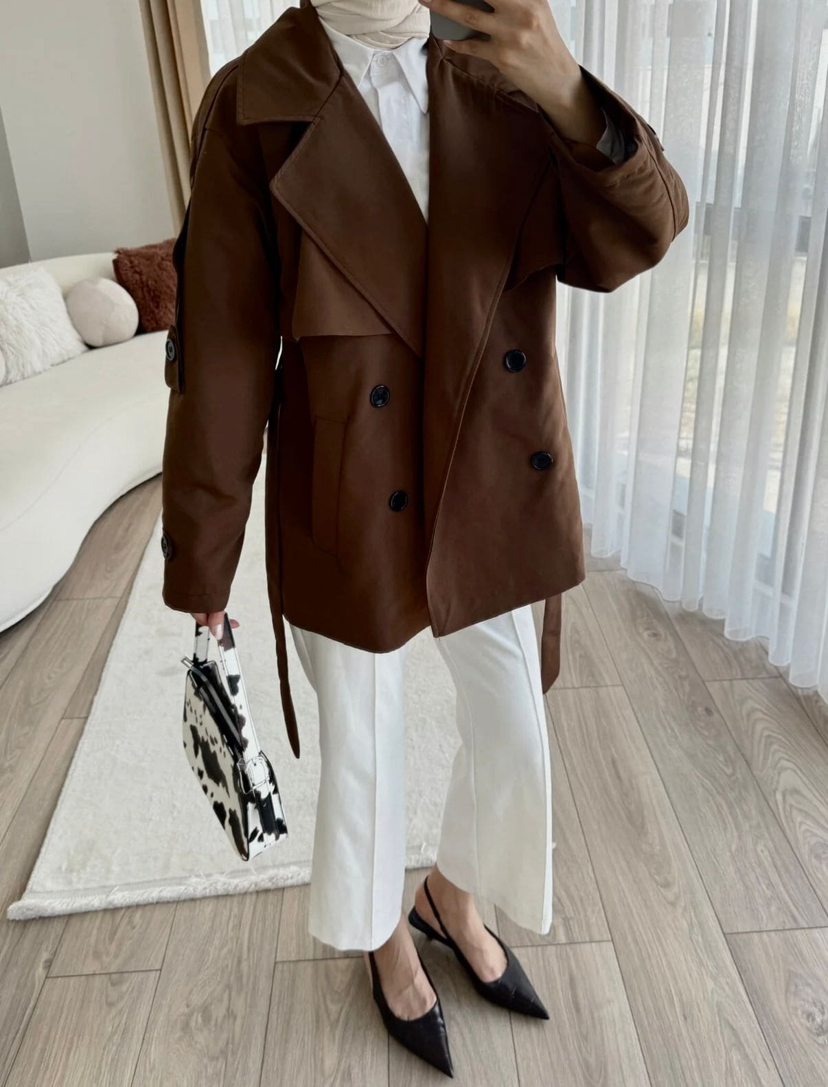 Oversize Omuz Detay Trençkot DŞ100235 - Acı kahve - Görsel 2