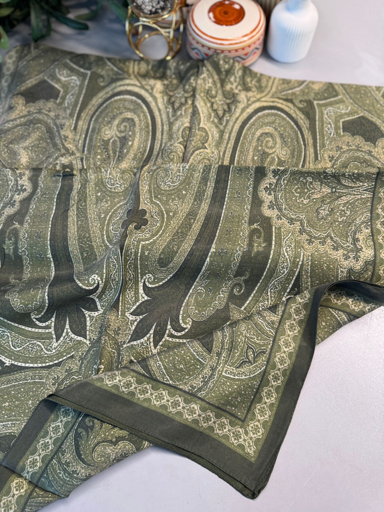 Rüya Tınısı Desen Şal 469-018 - V-21 - Zeytin Yeşili - Görsel 2