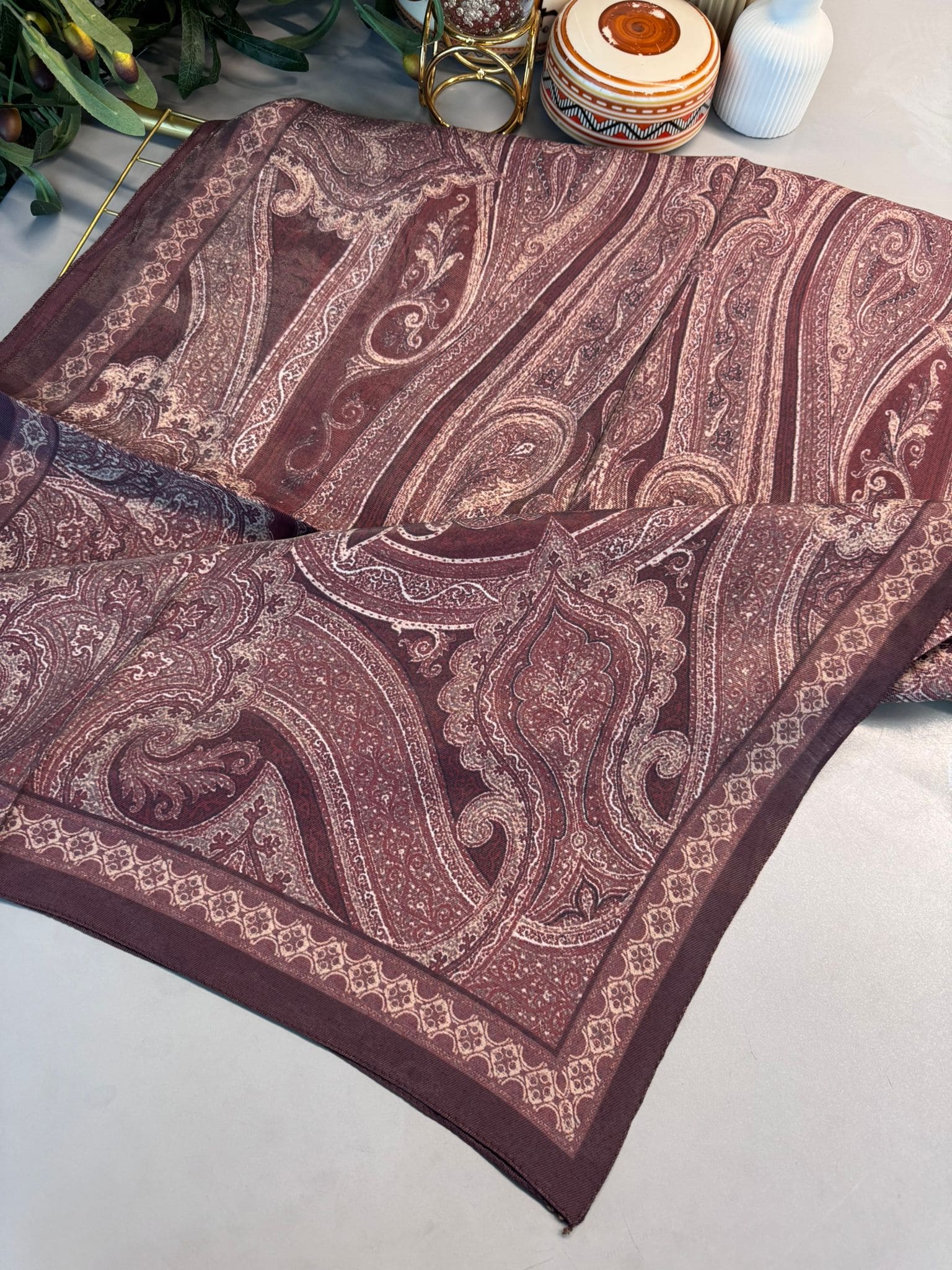 Rüya Tınısı Desen Şal 469-018 - V-2 -  Bordo - Görsel 2