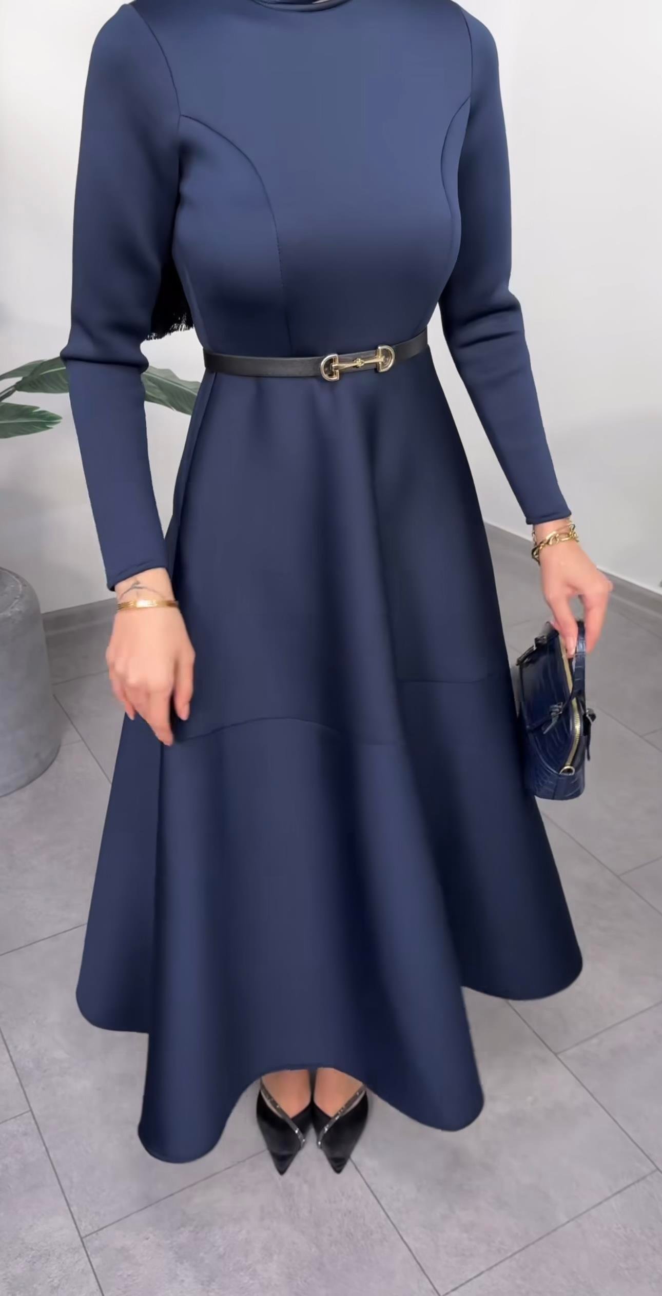 Puff Scuba Elbise ELB104434 - Lacivert - Görsel 5