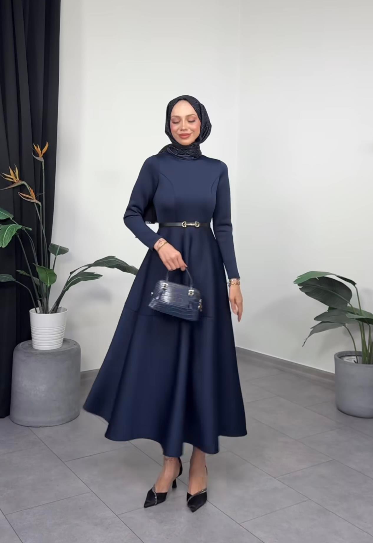 Puff Scuba Elbise ELB104434 - Lacivert - Görsel 4