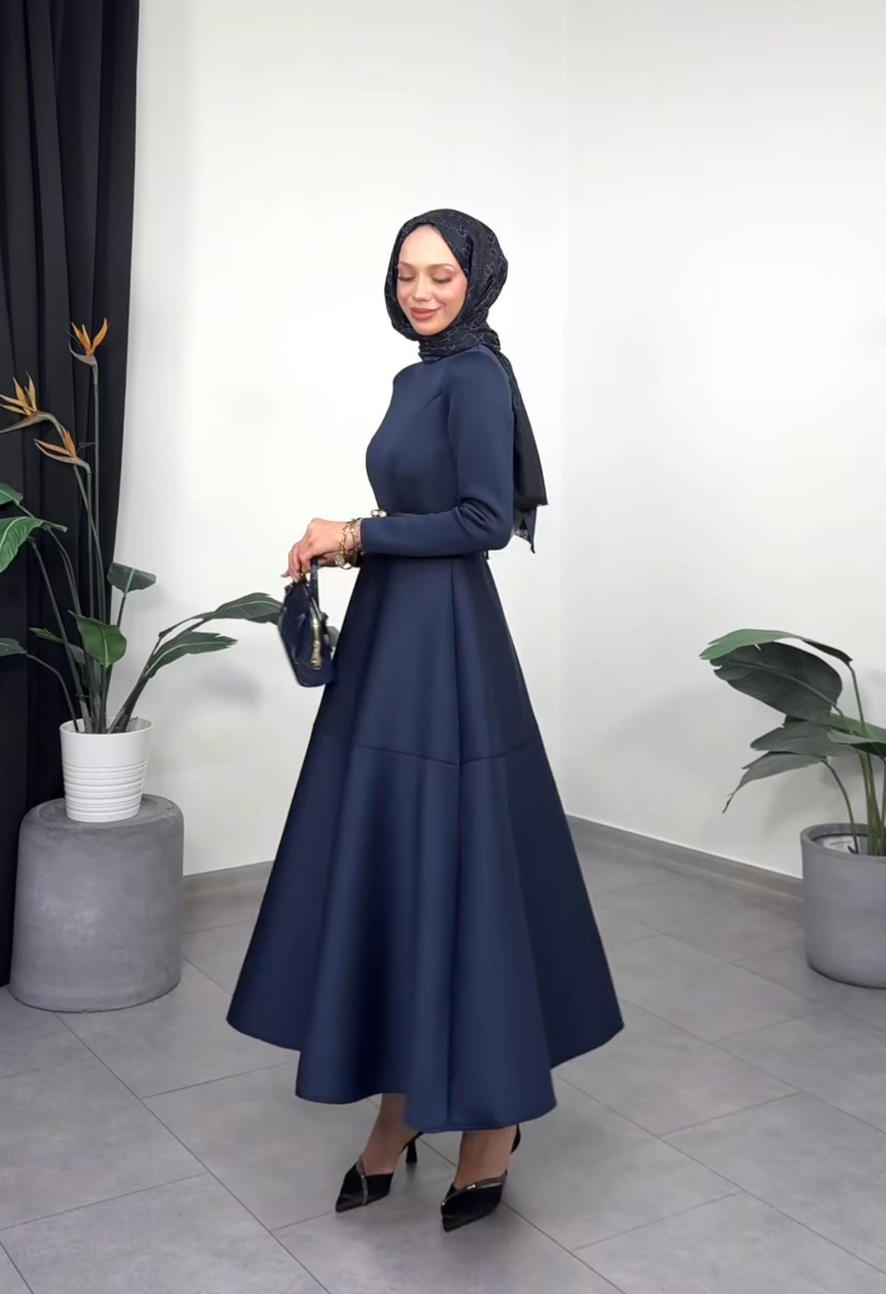 Puff Scuba Elbise ELB104434 - Lacivert - Görsel 2