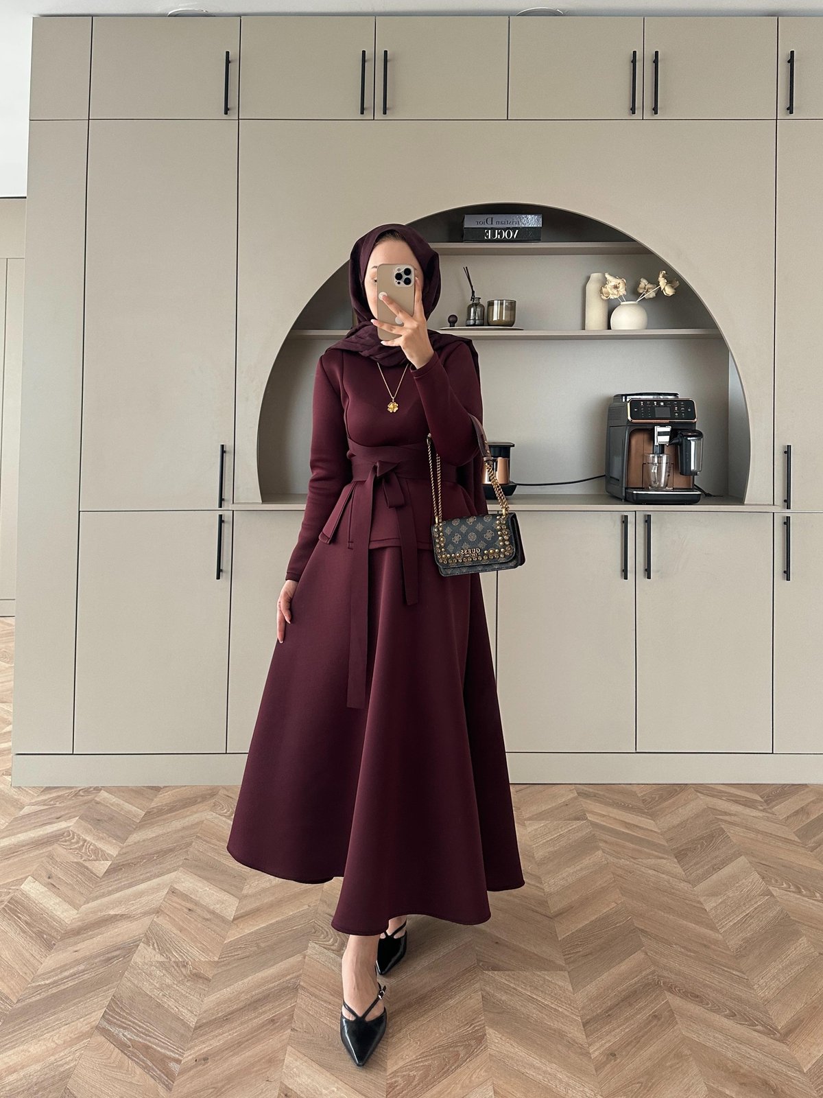 Esla Scuba Etekli Takım(ŞAL HEDİYE) TK100432 - Bordo - Görsel 2