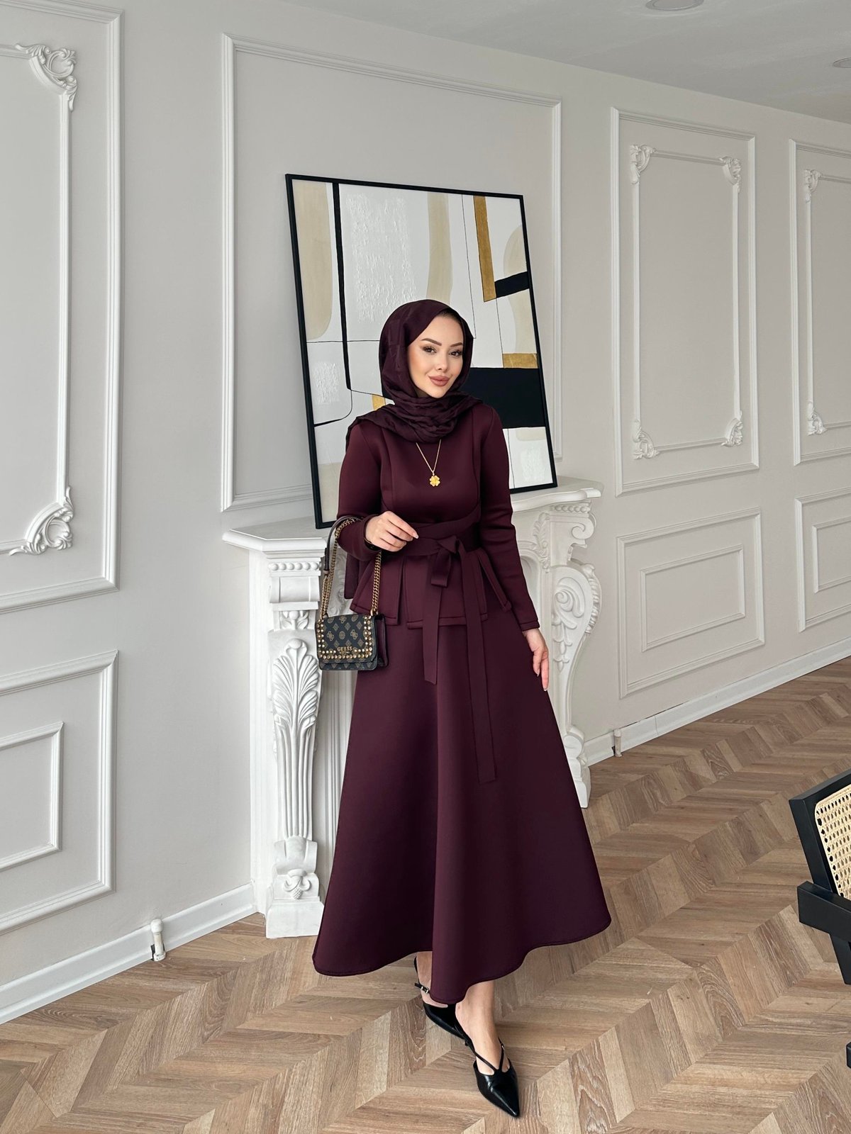 Esla Scuba Etekli Takım(ŞAL HEDİYE) TK100432 - Bordo - Görsel 3