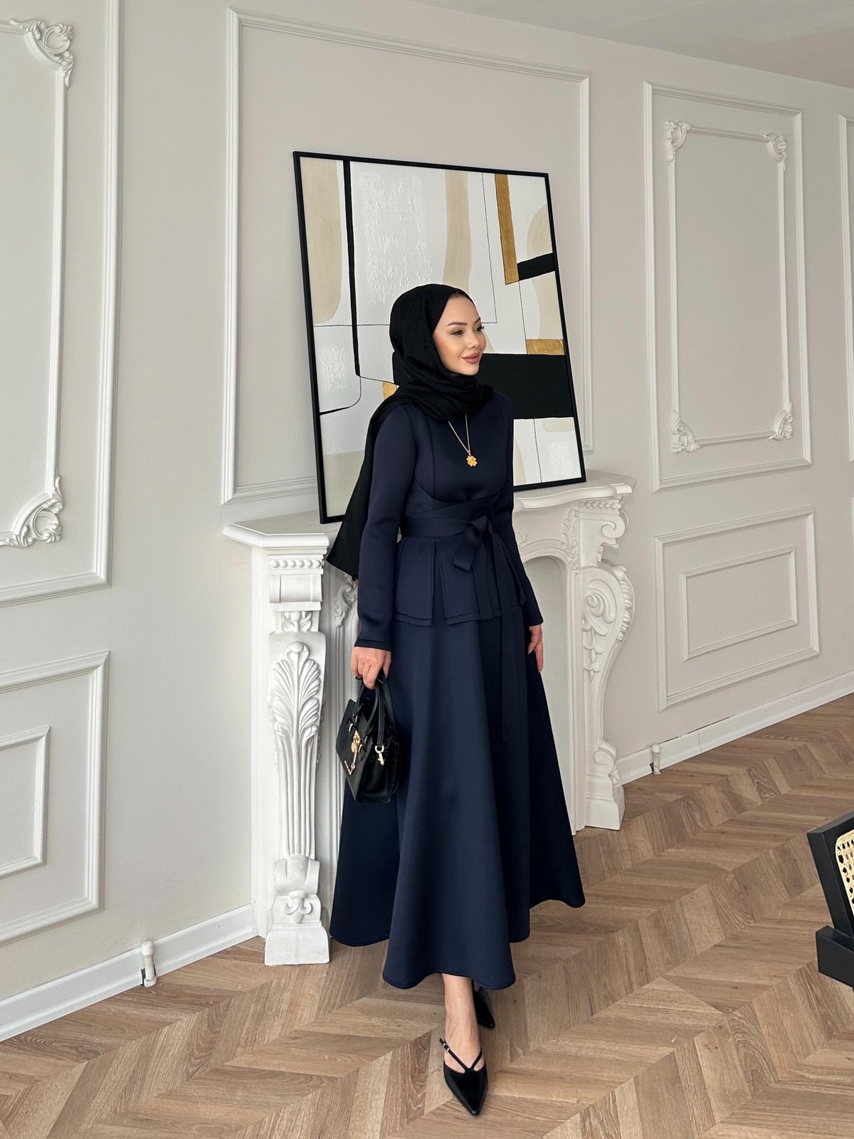 Esla Scuba Etekli Takım(ŞAL HEDİYE) TK100432 - Lacivert - Görsel 4