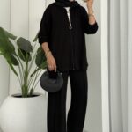 Premium Fermuarlı Basic İkili Takım TK2962  -Siyah