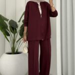 Premium Fermuarlı Basic İkili Takım TK2962  - Bordo
