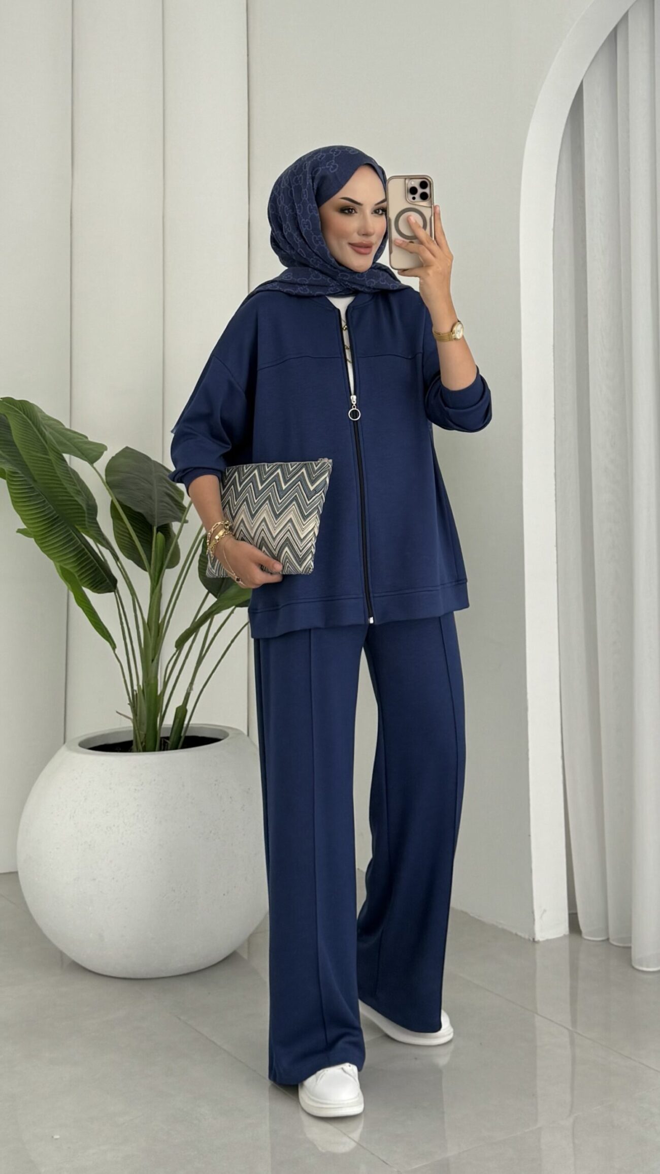 Premium Fermuarlı Basic İkili Takım TK2962 - Lacivert