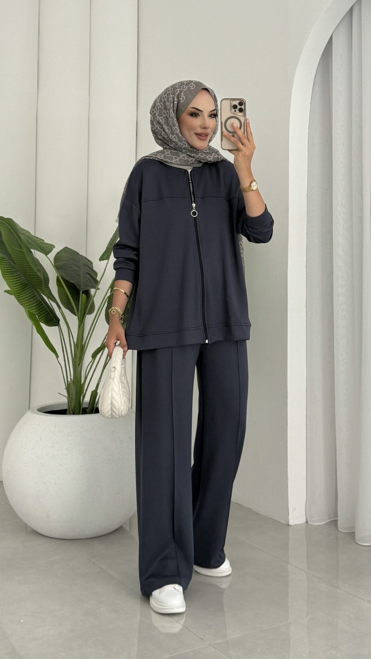 Premium Fermuarlı Basic İkili Takım TK2962 - Füme