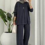 Premium Fermuarlı Basic İkili Takım TK2962 - Füme