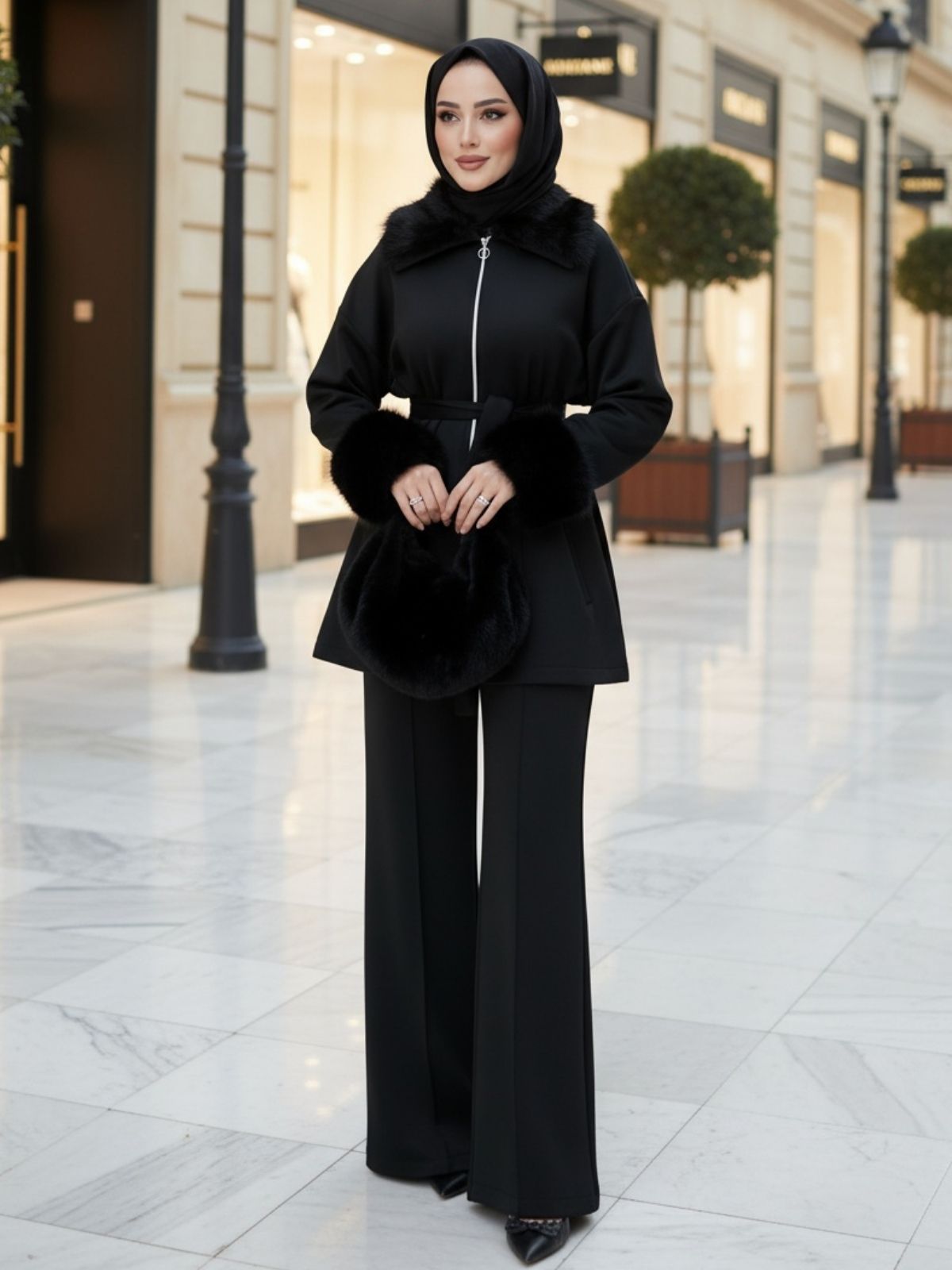 Kürklü Roliy Scuba İkili Takım TKM100451 – Siyah