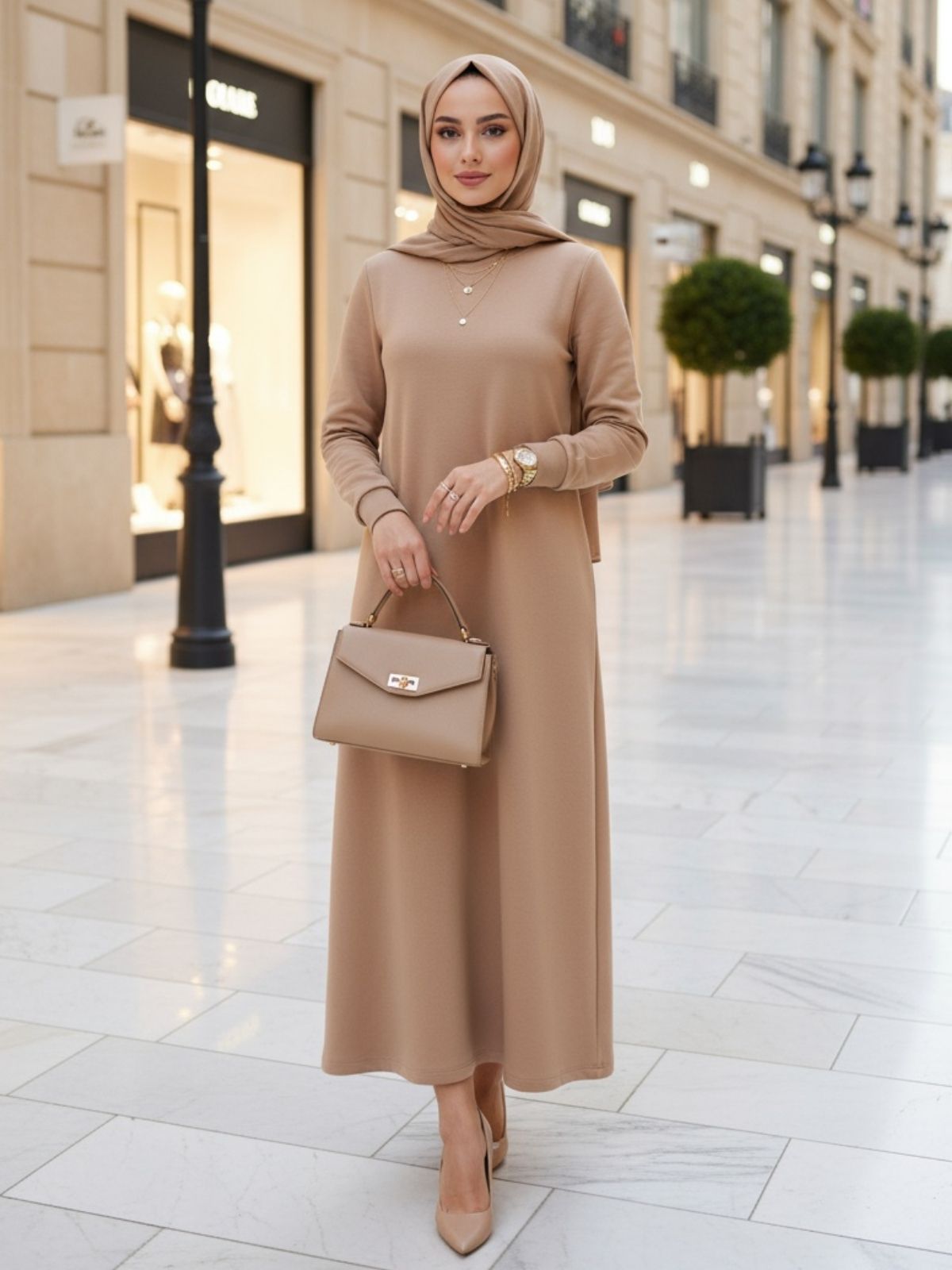 Samyella Trend Scuba Elbise ELB100453  – Camel