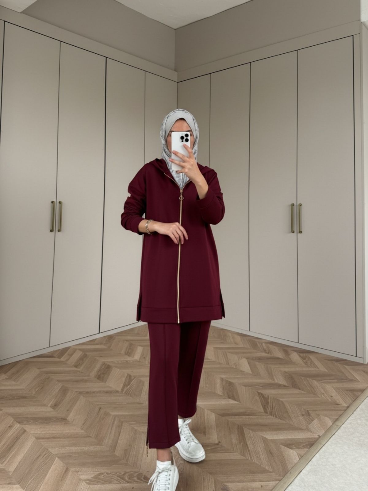 Premium Fermuar Detay Basic İkili Takım TK100430 – Bordo