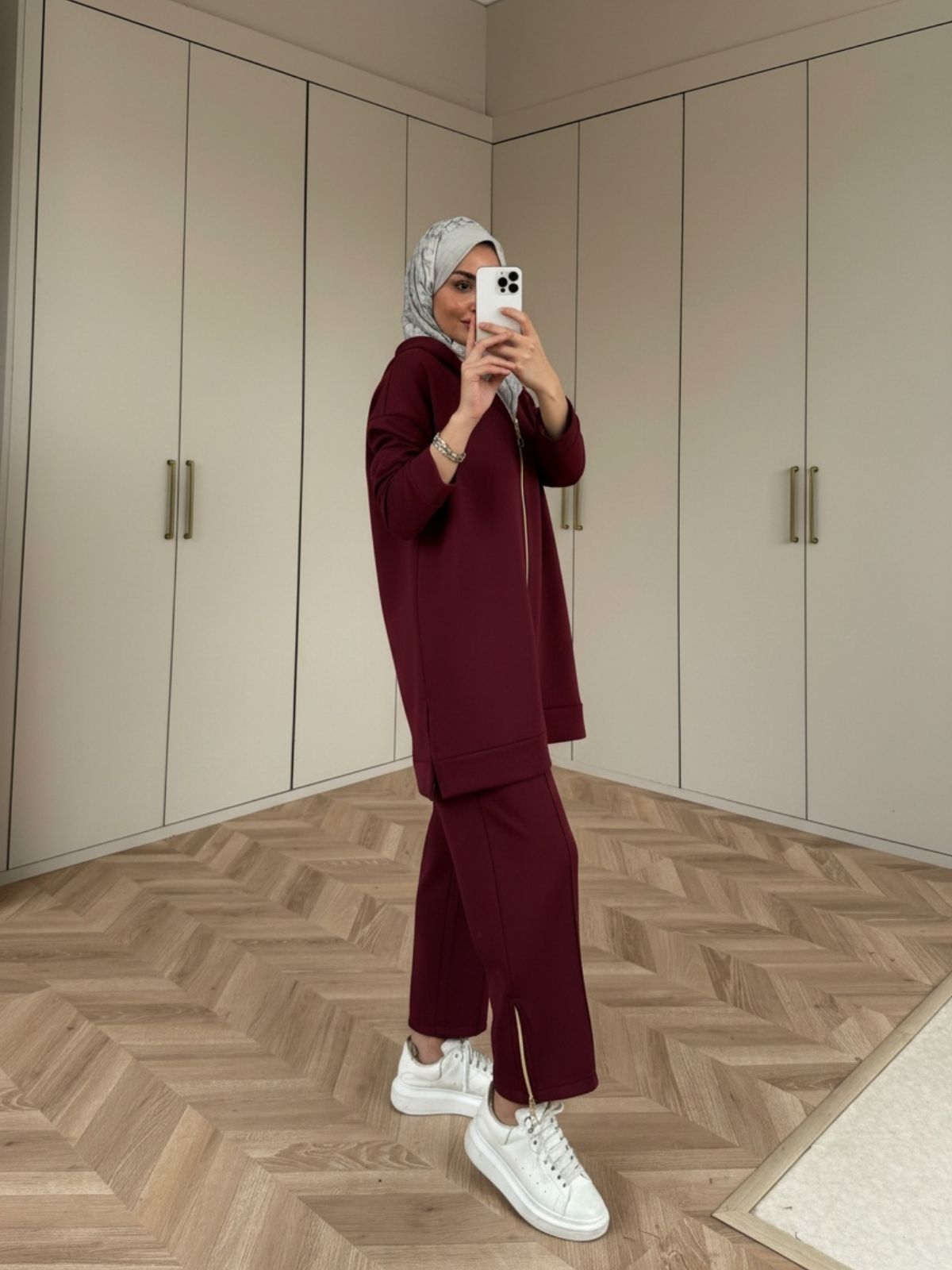 Premium Fermuar Detay Basic İkili Takım TK100430 – Bordo - Görsel 2