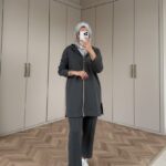 Premium Fermuar Detay Basic İkili Takım TK100430 – Füme