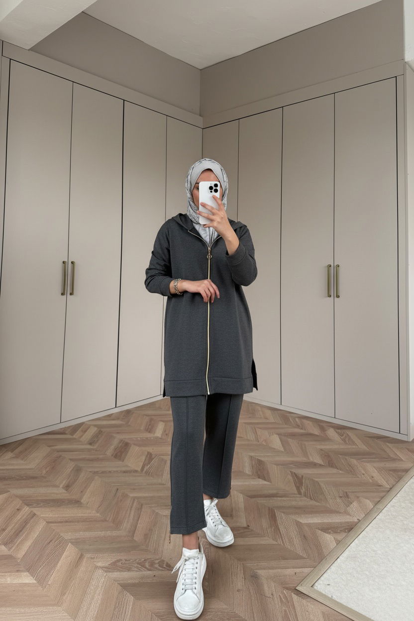 Premium Fermuar Detay Basic İkili Takım TK100430 – Füme