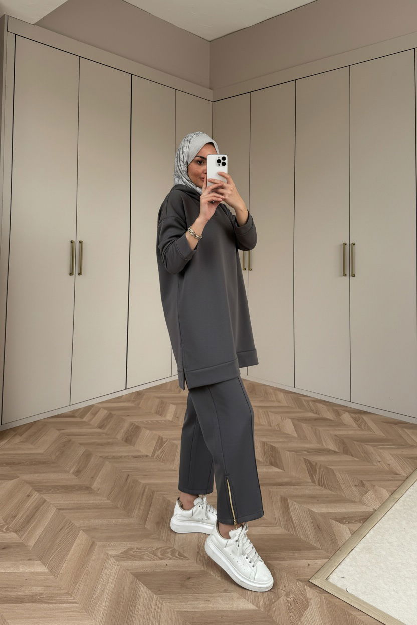 Premium Fermuar Detay Basic İkili Takım TK100430 – Füme - Görsel 2